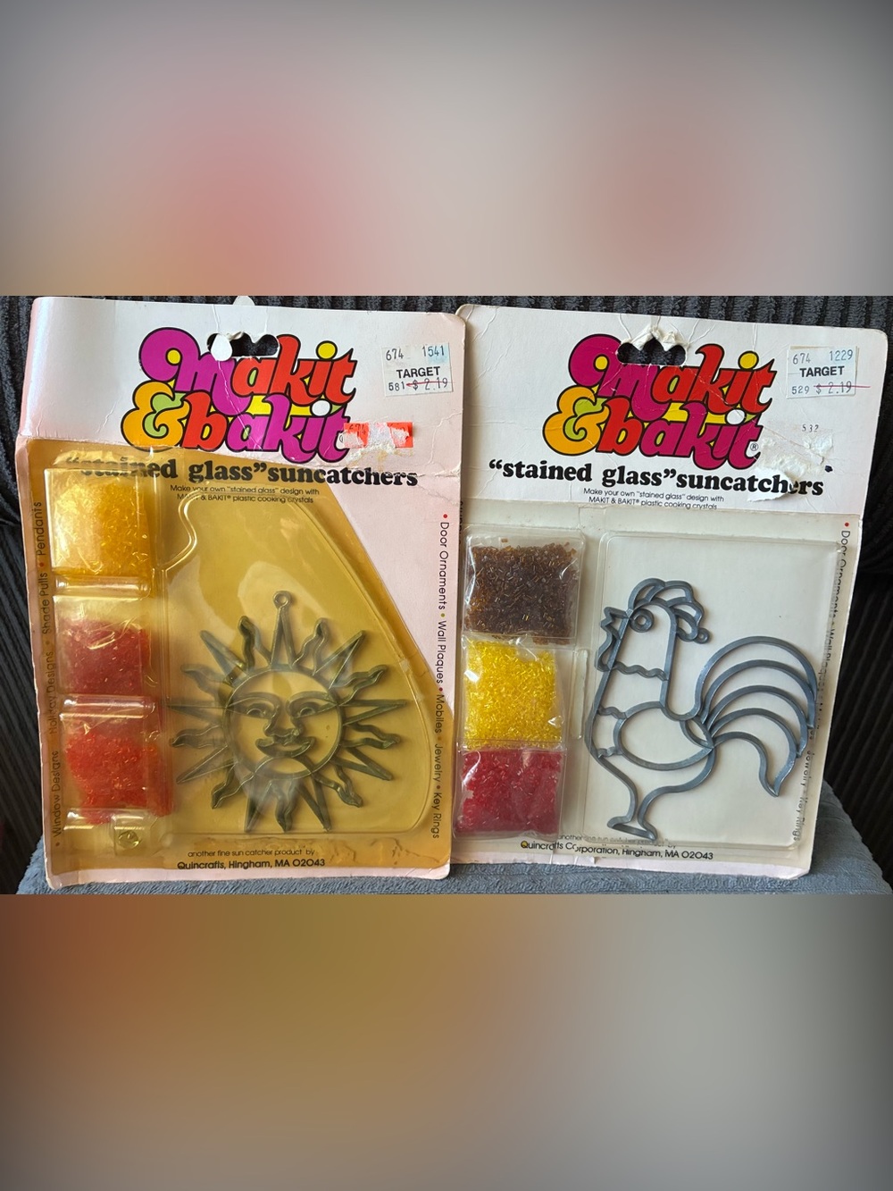 2 Vintage Makit & Bakit Stained Glass Suncatchers Kit Rooster Sin Celestial